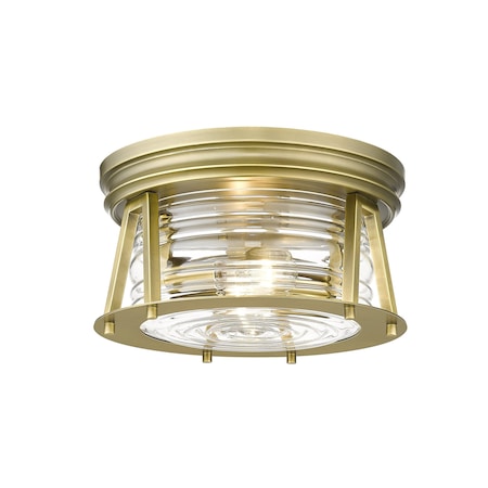 Z-Lite Cape Harbor 2 Light Flush Mount, Rubbed Brass & Clear 491F2-RB